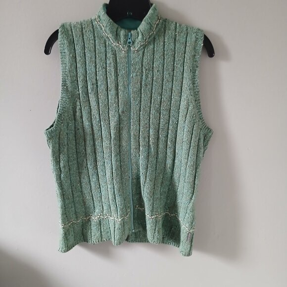 Woolrich Lambs Wool Blend Zip Sweater Vest Womens Medium Aquamarine Heather - Picture 4 of 8